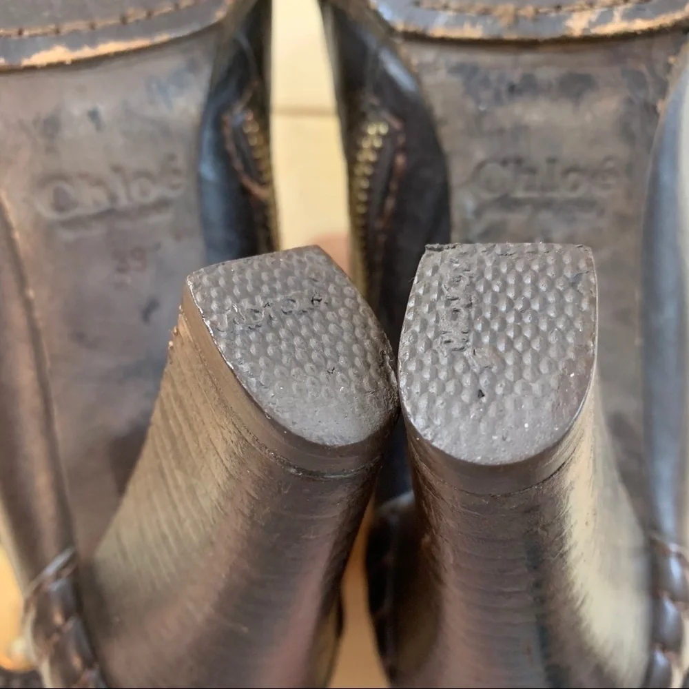 Chloe dark brown leather heeled ankle boots 39 - Picture 12 of 16